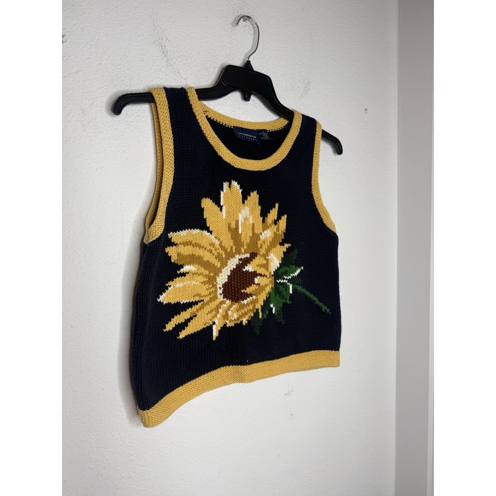 Vintage 90s Liz Claiborne Liz Sport Sunflower Sweater Vest M Cottagecore Floral - Picture 3 of 7
